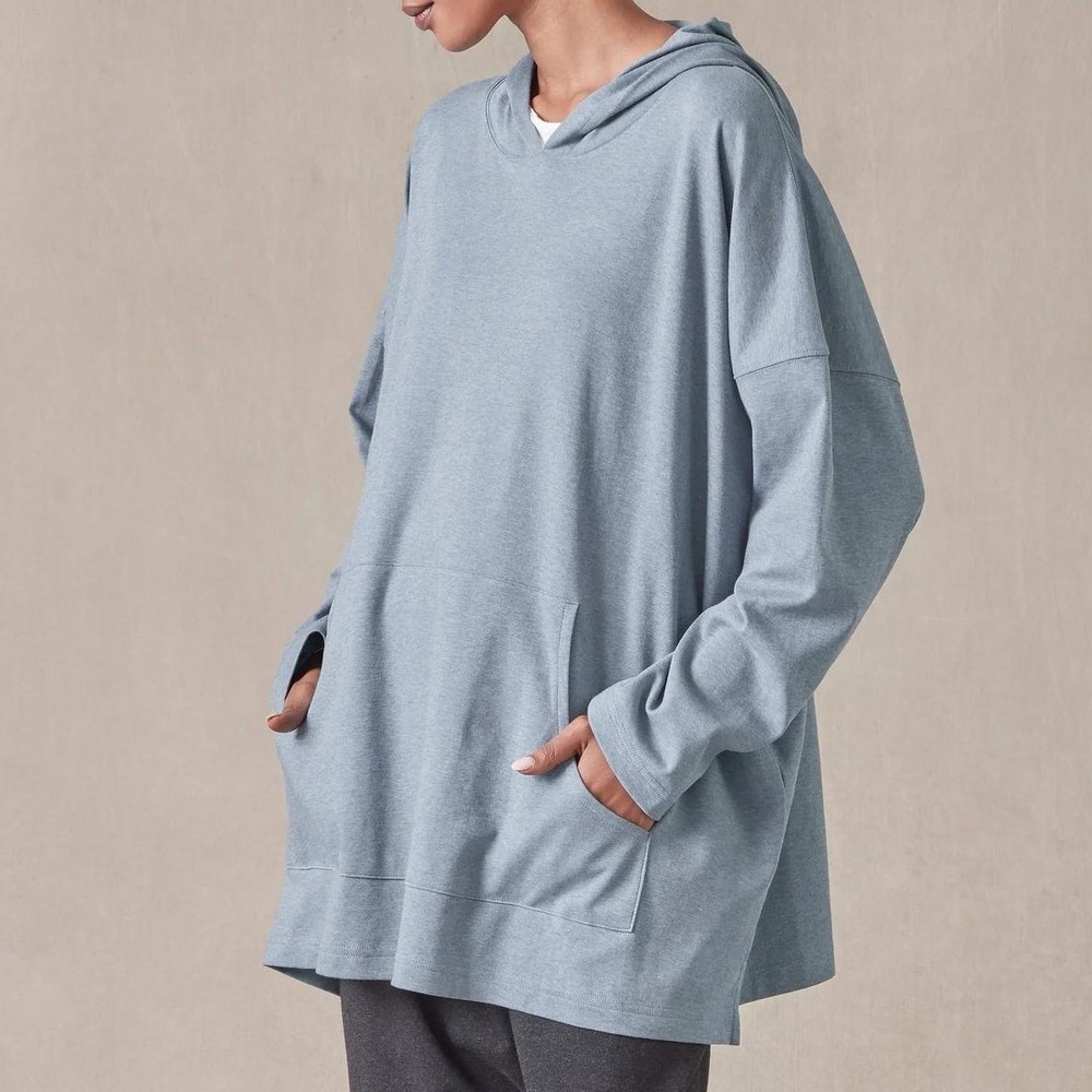 Eskandar Cotton Jersey Hooded Long Sleeve Stormblue Oversized Lagenlook Size 1